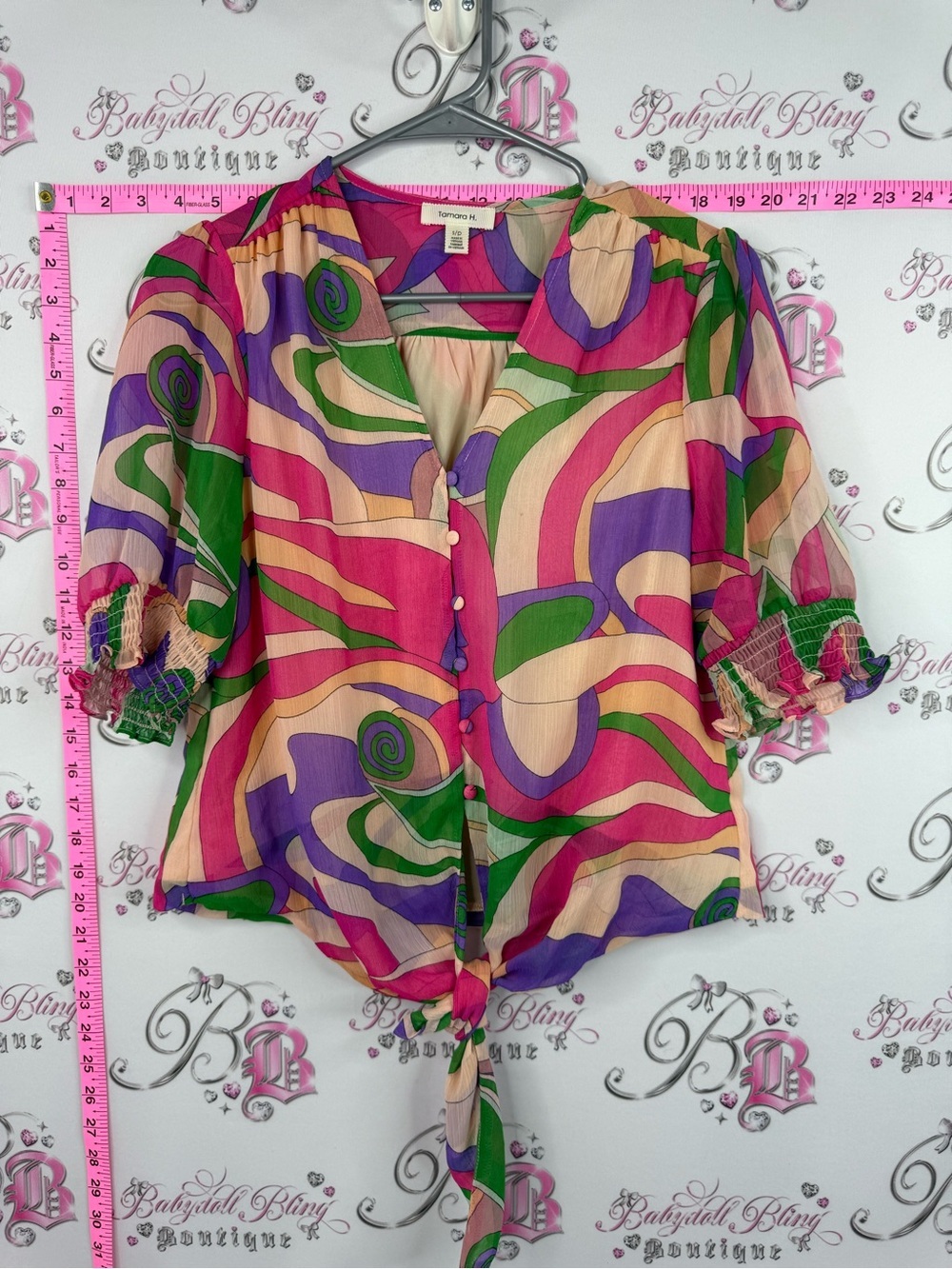 Tamara h blouse Tie-Front Multicolor Swirl Blouse - Women Tops
